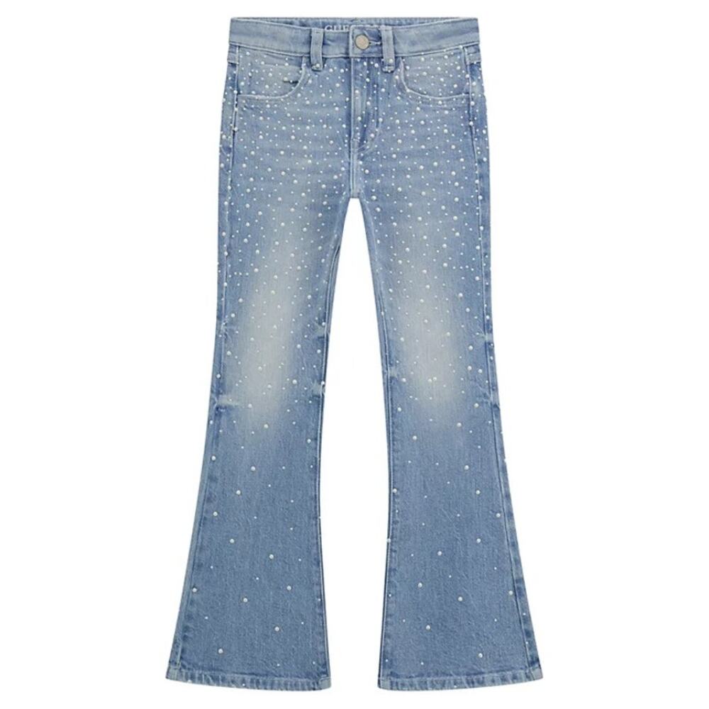 GUESS Big Girls Denim Flare with Pearls Jeans Big Kid 12